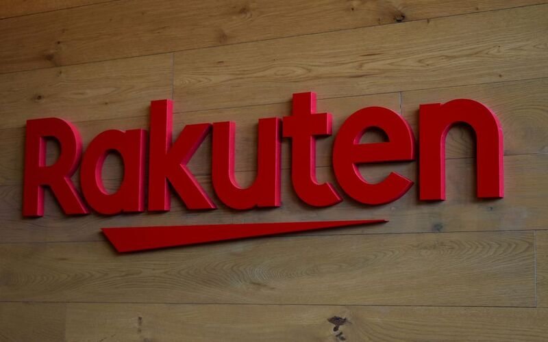 The logo of Rakuten is pictured at the headquarters of Rakuten in Tokyo, Japan