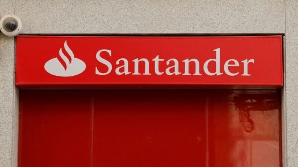 The logo of Santander bank is seen outside a branch in Ronda, Spain, October 25, 2022. REUTERS/Jon Nazca/File Photo