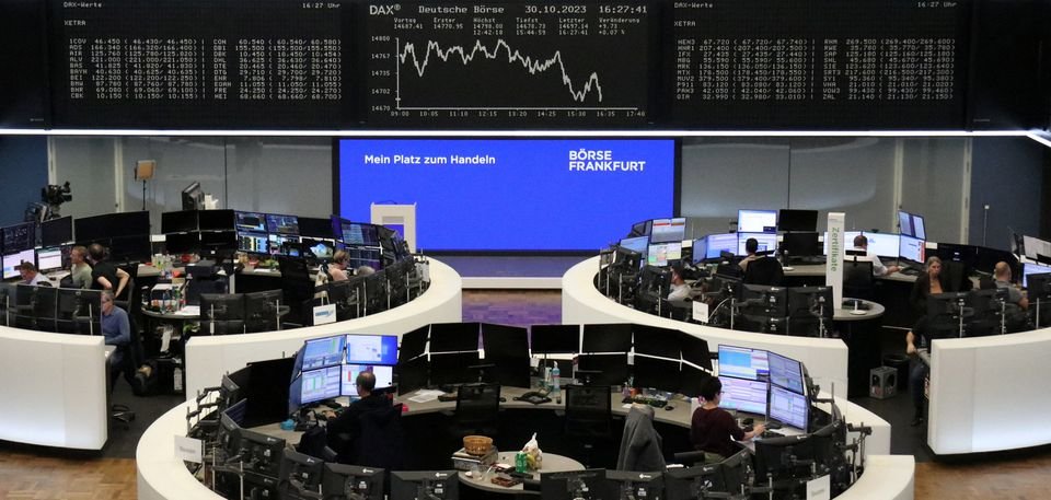 The German share price index DAX graph is pictured at the stock exchange in Frankfurt, Germany, October 30, 2023. REUTERS/Staff