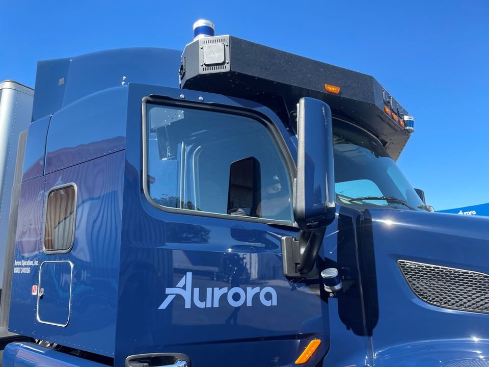 A Peterbilt 579 truck equipped with Aurora's self-driving system is seen at the company's terminal in Palmer, south of Dallas, Texas, U.S. September 23, 2021. Picture taken September 23, 2021. REUTERS/Tina Bellon/File Photo