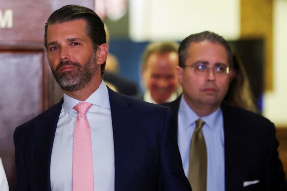 Former U.S. President Donald Trump's son and co-defendant, Donald Trump Jr., leaves the courtroom after attending the Trump Organization civil fraud trial, in New York State Supreme Court in the Manhattan borough of New York City, U.S., November 1, 2023. REUTERS/Mike Segar