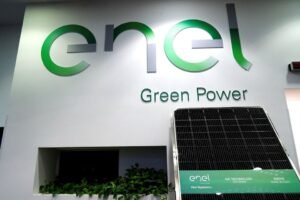 A prototype of a bifacial photovoltaic module is seen inside Italian utility Enel's solar panel gigafactory in Catania, Italy, November 28, 2022. REUTERS/Antonio Parrinello/File Photo