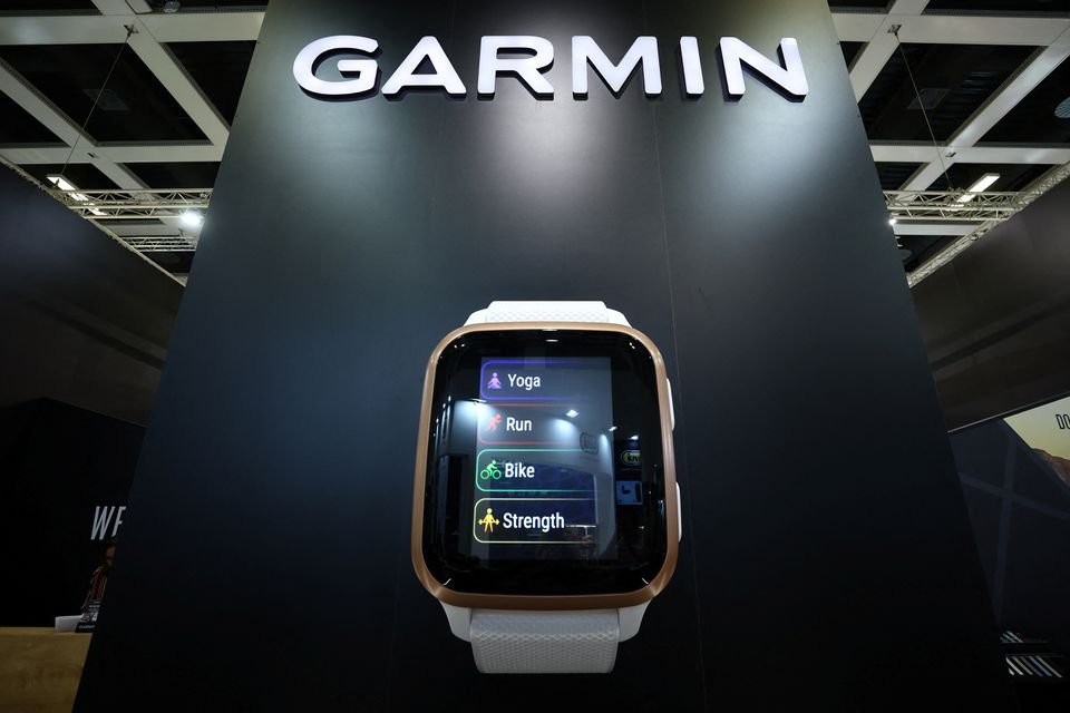 A large replica of a fitness smartwatch from Garmin is on display the international consumer technology fair IFA in Berlin, Germany September 2, 2022. REUTERS/Lisi Niesner/File Photo