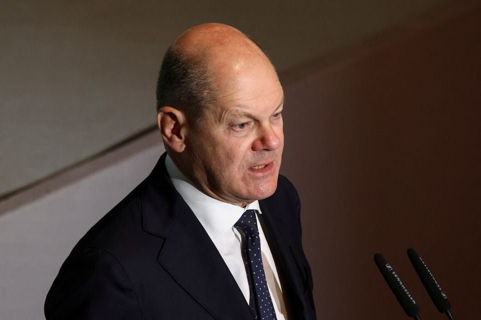 German Chancellor Olaf Scholz speaks at a German Armed Forces Bundeswehr conference in Berlin, Germany, November 10, 2023. REUTERS/Liesa Johannssen