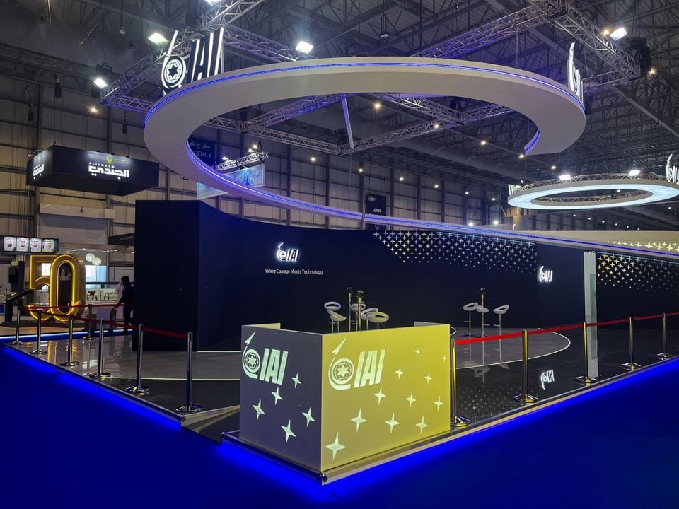 A general view of the Israel Aerospace Industries (IAI) booth on the opening day of the weeklong Dubai Airshow, in Dubai, UAE, November 13, 2023. REUTERS/Alexander Cornwell