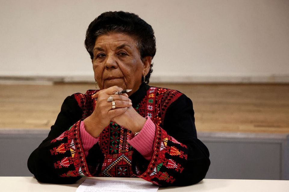 Mariam Abudaqa, a Palestinian political activist in Gaza and member of the Popular Front for the Liberation of Palestine, attends a news conference in Paris, France, November 7, 2023. REUTERS/Noemie Olive/File Photo