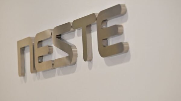 A view of the Neste logo at the Neste refinery located in Tuas South, Singapore May 16, 2023. REUTERS/Caroline Chia/File Photo