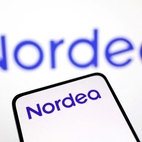 Nordea Bank logo is seen in this illustration taken March 12, 2023. REUTERS/Dado Ruvic/Illustration/File Photo