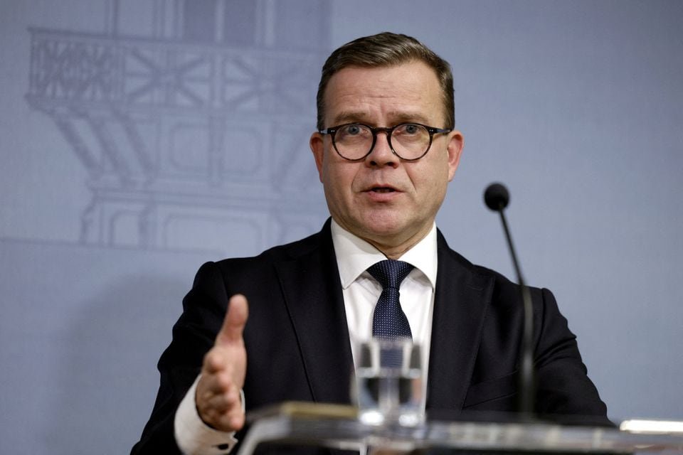 Prime Minister Petteri Orpo of Finland briefs Finnish media in a press conference in Helsinki, Finland, November 22, 2023. Lehtikuva/via REUTERS