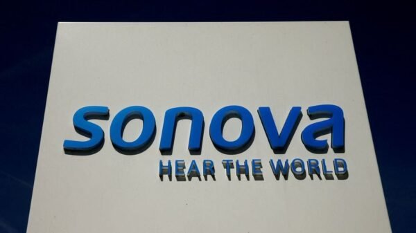 Logo of Swiss hearing aid maker Sonova is seen at the company's headquarters in Staefa, Switzerland May 16, 2017. REUTERS/Arnd Wiegmann/File Photo