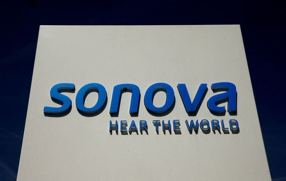 Logo of Swiss hearing aid maker Sonova is seen at the company's headquarters in Staefa, Switzerland May 16, 2017. REUTERS/Arnd Wiegmann/File Photo