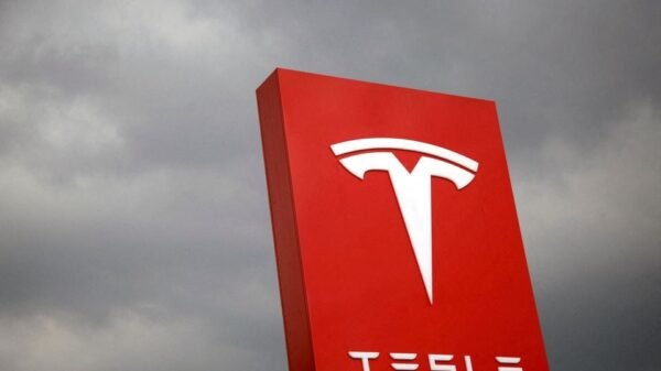 The logo of Tesla is seen in Taipei, Taiwan August 11, 2017. REUTERS/Tyrone Siu/File Photo