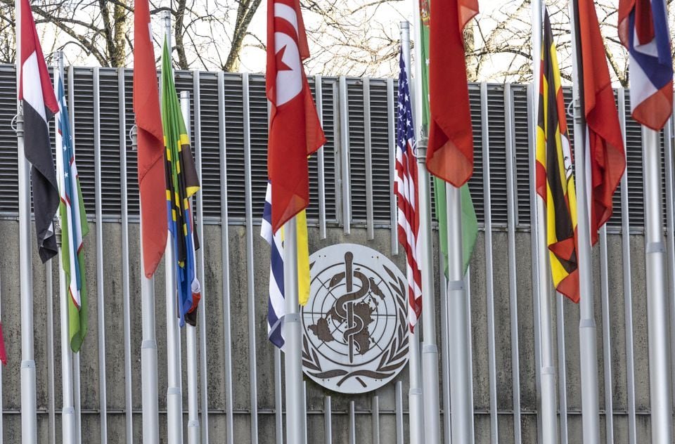 The World Health Organisation (WHO) logo is seen near its headquarters in Geneva, Switzerland, February 2, 2023. REUTERS/Denis Balibouse/File Photo