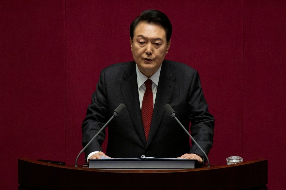 South Korean President Yoon Suk-yeol gives a speech on the government budget at the National Assembly in Seoul, South Korea, 31 October 2023. JEON HEON-KYUN/Pool via REUTERS/File Photo