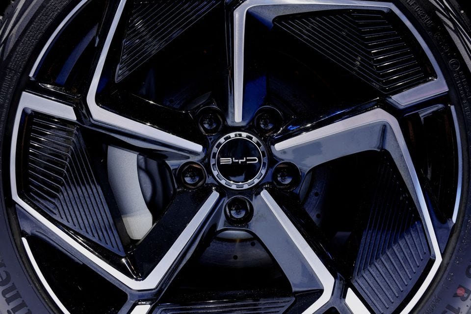 A view of a wheel of the BYD Seal at the Japan Mobility Show 2023 at Tokyo Big Sight in Tokyo, Japan October 25, 2023. REUTERS/Issei Kato/File Photo