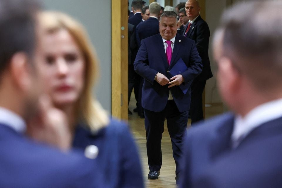 Hungary's Prime Minister Viktor Orban walks as he attends a European Union leaders summit, in Brussels, Belgium December 14, 2023. REUTERS/Yves Herman