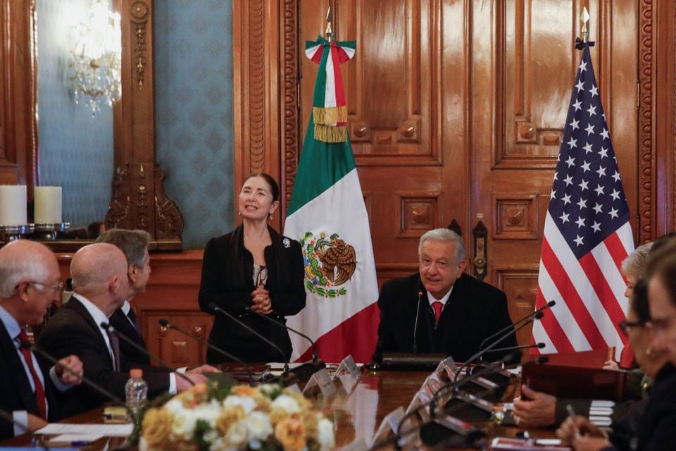 U.S. Secretary of State Antony Blinken attends a meeting with Mexico's President Andres Manuel Lopez Obrador and U.S. Secretary of Homeland Security Alejandro Mayorkas to discuss migration amid concern about increased crossing at the U.S.-Mexico border, in Mexico City, Mexico December 27, 2023. REUTERS/Raquel Cunha