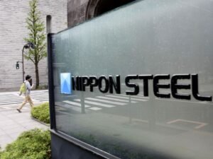 The logo of Nippon Steel Corporation is displayed at the company headquarters in Tokyo, Japan in this photo taken by Kyodo May 1, 2019. Kyodo/via REUTERS/File Photo
