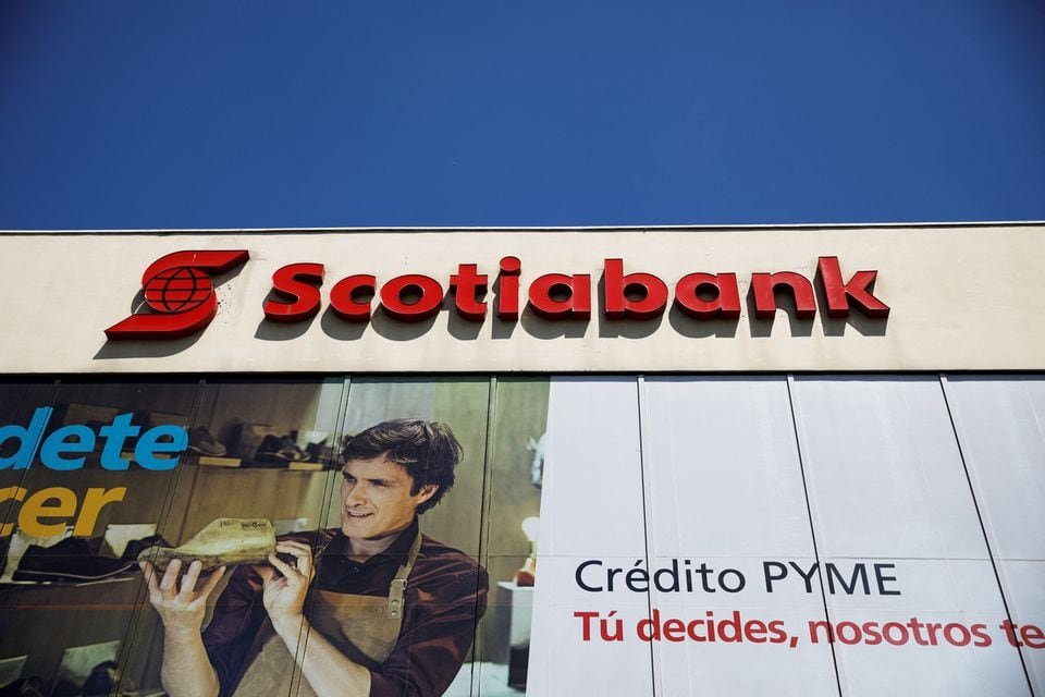 The corporate logo of Scotiabank is seen on a branch in San Salvador, El Salvador, February 8, 2019. REUTERS/Jose Cabezas/File Photo/File Photo