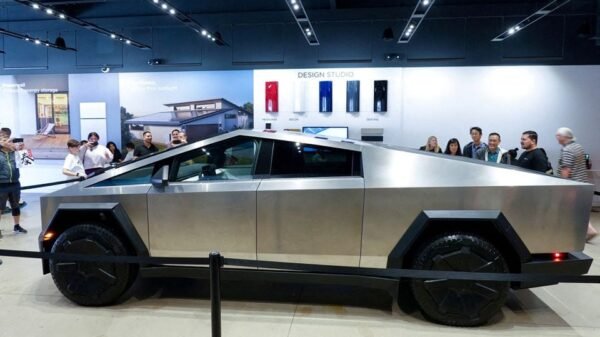 Tesla's new Cybertruck is shown on display at a Tesla store in San Diego, California, U.S., November 20, 2023. REUTERS/Mike Blake/File Photo
