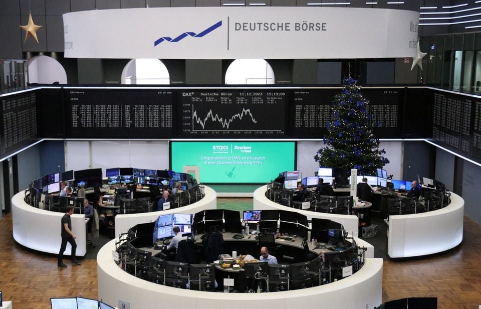 The German share price index DAX graph is pictured at the stock exchange in Frankfurt, Germany, November 11, 2023. REUTERS/Staff