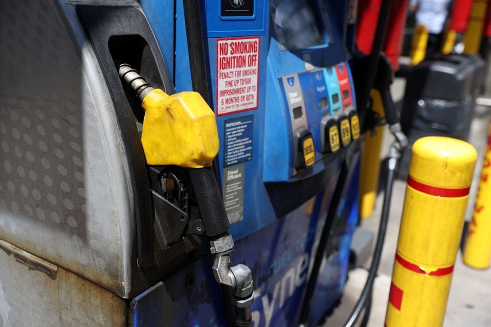 A pump is seen at a gas station in Manhattan, New York City, U.S., August 11, 2022. REUTERS/Andrew Kelly/File Photo